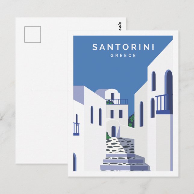 Santorini Greece Berömd Travel Ställe Illustration Vykort (Fram/baksida)