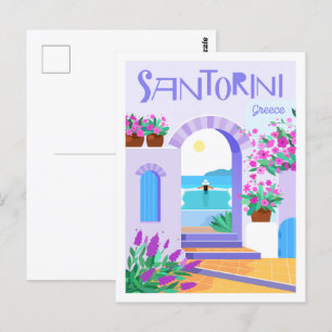 Santorini Greece Berömd Travel Ställe Illustration Vykort
