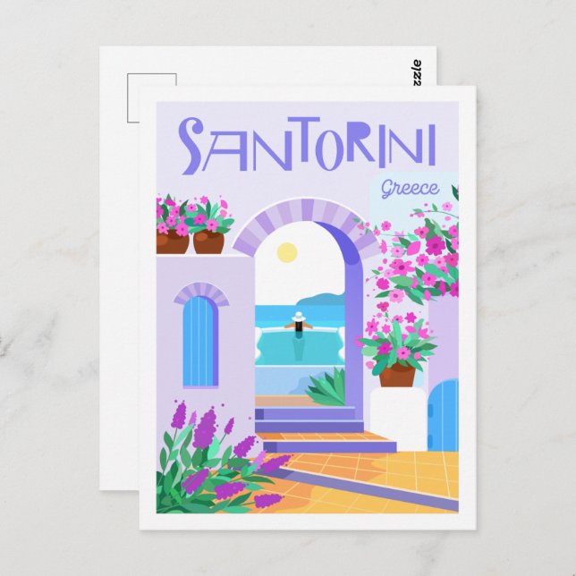 Santorini Greece Berömd Travel Ställe Illustration Vykort (Fram/baksida)