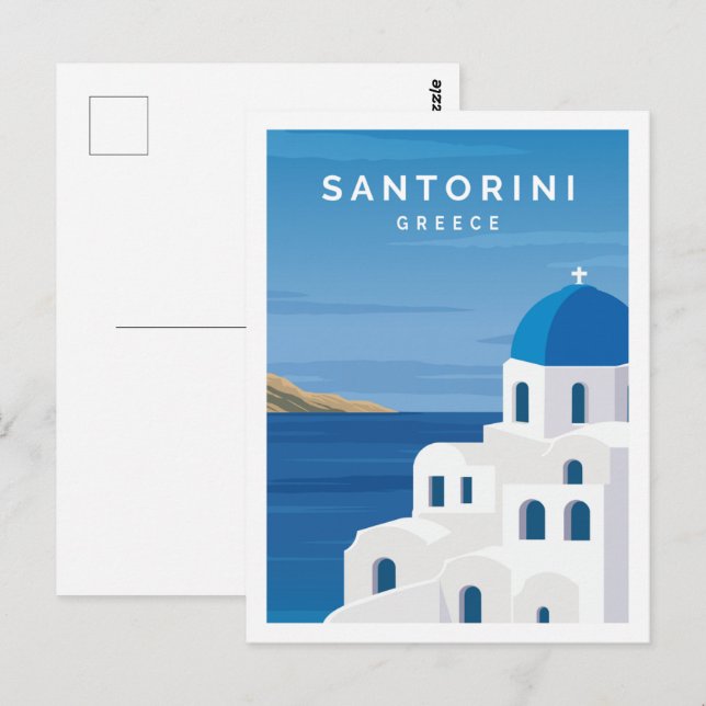 Santorini Greece Berömd Travel Ställe Illustration Vykort (Fram/baksida)