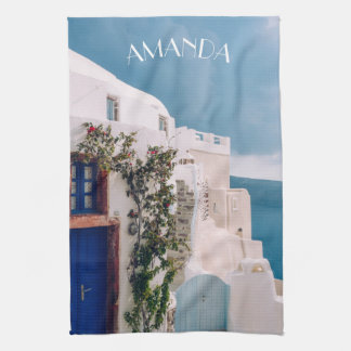 Santorini Greece - blå dörr vid santorini greece Kökshandduk