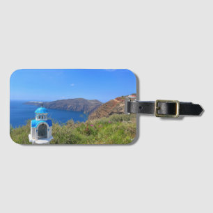 Santorini Greece Blue Domed Church Bagagebricka