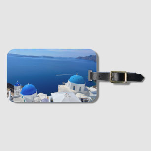 Santorini Greece Blue Domed Church Photograph Bagagebricka