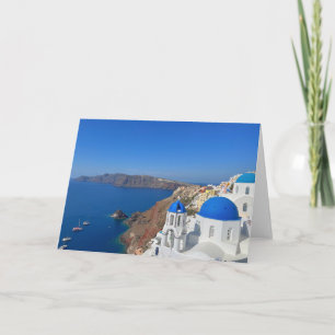Santorini Greece Blue Domed Church Photograph Kort
