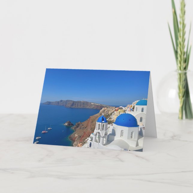 Santorini Greece Blue Domed Church Photograph Kort (Framsida)