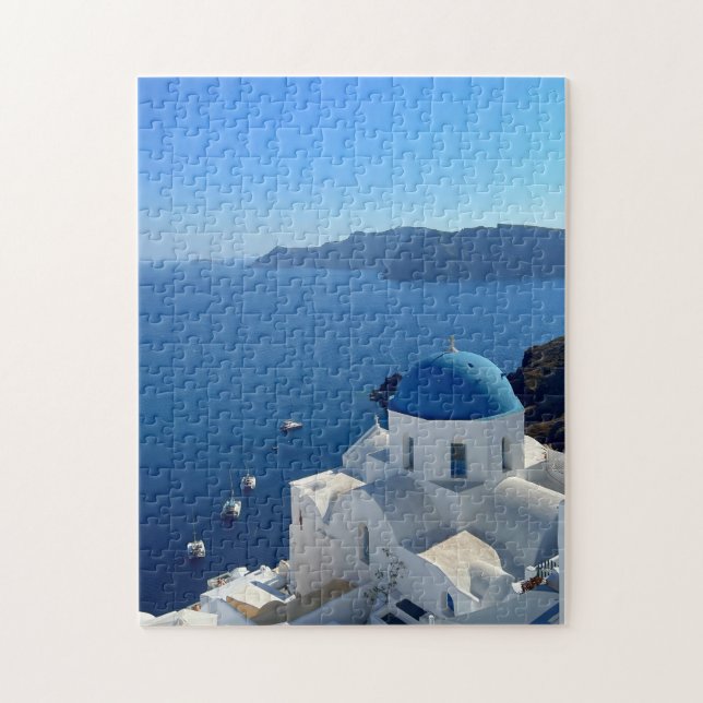 Santorini Greece Blue Domed Church Photograph Pussel (Vertikal)