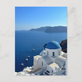 Santorini Greece Blue Domed Church Photograph Vykort