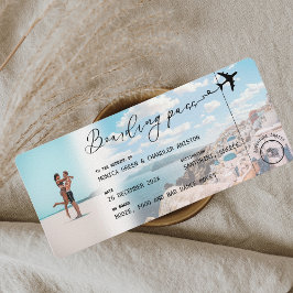 SANTORINI Greece Boarding Pass QR Photo Bröllop Inbjudningar