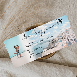 SANTORINI Greece Boarding Pass QR Photo Bröllop Inbjudningar