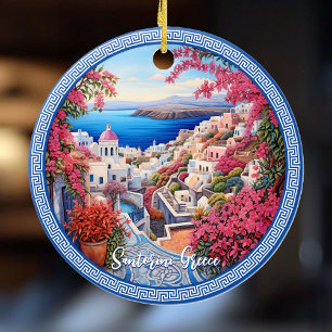 Santorini Greece Bougainvillea Painting Travel Art Julgransprydnad Keramik