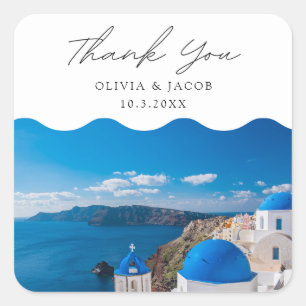 Santorini Greece Bröllop Destination Tack Fyrkantigt Klistermärke