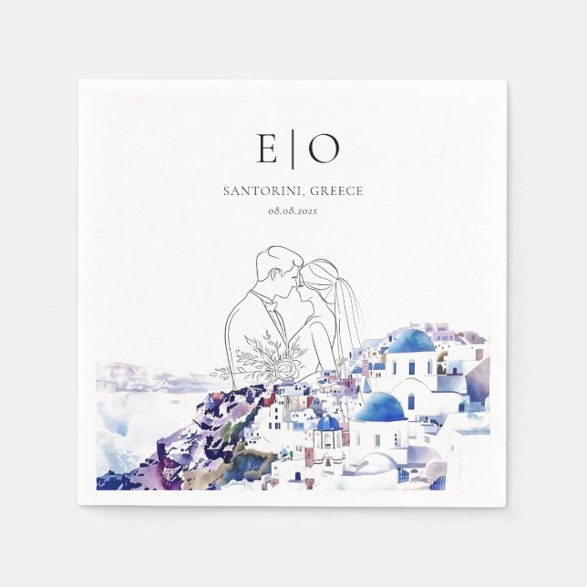 Santorini Greece Bröllop Destinationssommar Pappersservett (Framsidan)
