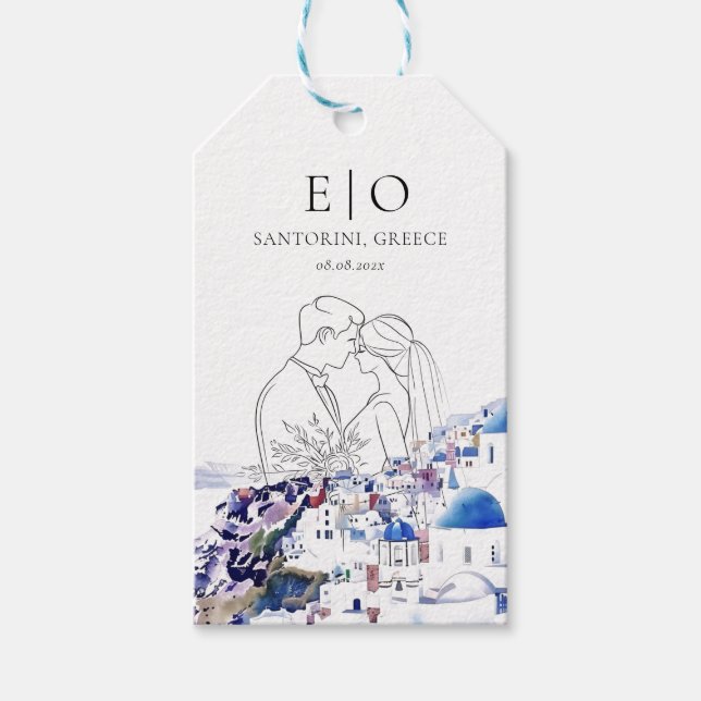 Santorini Greece Bröllop Destinationssommar Presentetikett (Framsidan)