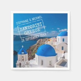 Santorini Greece Bröllop Passport Frimärke Pappersservett