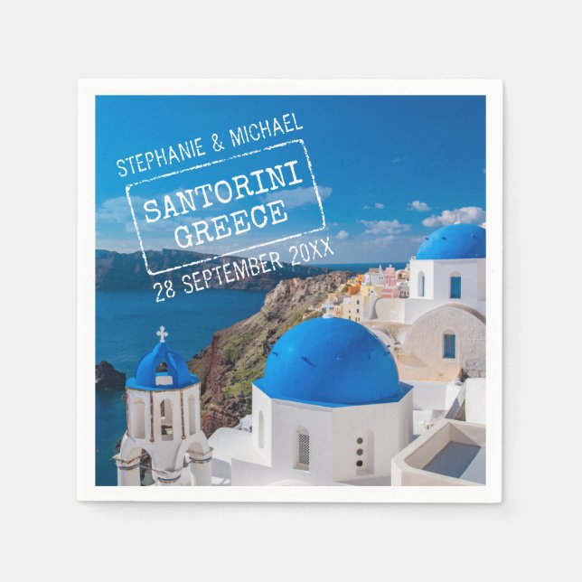 Santorini Greece Bröllop Passport Frimärke Pappersservett (Framsidan)