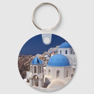 Santorini Greece Button Keychain Nyckelring