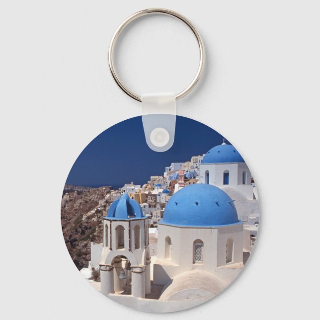 Santorini Greece Button Keychain Nyckelring (Framsida)
