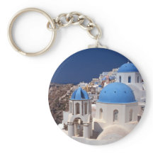 Santorini Greece Button Keychain