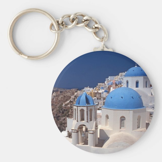 Santorini Greece Button Keychain Nyckelring (Framsidan)