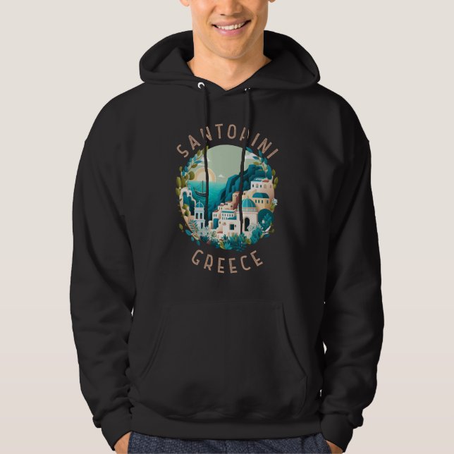 Santorini Greece Distress Circle Hoodie (Framsida)