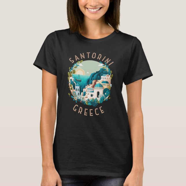 Santorini Greece Distress Circle T Shirt (Framsida)