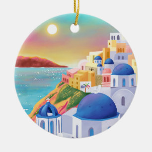 Santorini Greece Europe Art Destination Travel Julgransprydnad Keramik