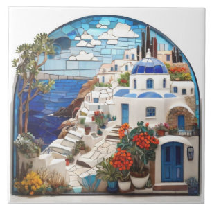 Santorini Greece Faux Mosaic Arch, grekisk by Kakelplatta