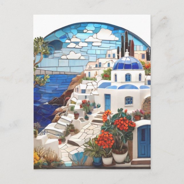 Santorini Greece Faux Mosaic Arch, grekisk by Vykort (Framsida)