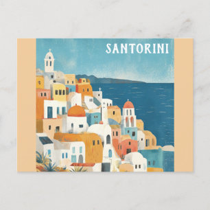 Santorini Greece French Watercolor Travel Vykort