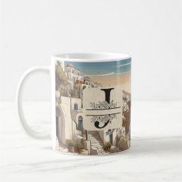 Santorini greece greek ömonogram resblått kaffemugg