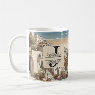 Santorini greece greek ömonogram resblått kaffemugg