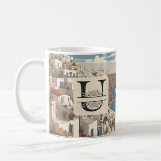 Santorini greece greek ömonogram resblått kaffemugg