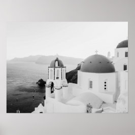 Santorini Greece Iconic Domed Churches Sea View Poster