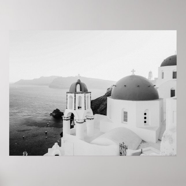 Santorini Greece Iconic Domed Churches Sea View Poster (Framsidan)