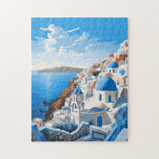 Santorini Greece Iconic Island Travel Art Vintage Pussel