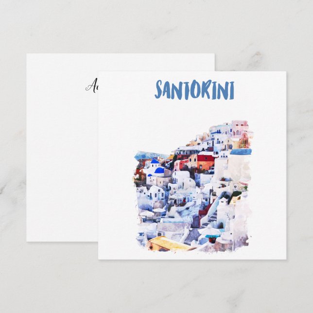 Santorini Greece Illustration Watercolor (Fram/baksida)