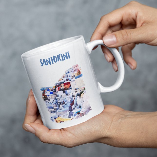 Santorini Greece Illustration Watercolor Kaffemugg (santorini greece illustration coffee mug )