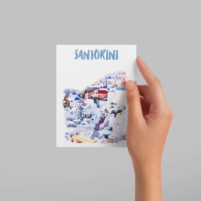 Santorini Greece Illustration Watercolor Vykort (santorini greek island postcard)