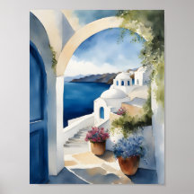 Santorini Greece Island Watercolor