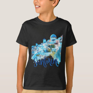 Santorini Greece Island Watercolor Souvenir Scenia T Shirt