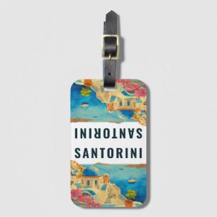 Santorini Greece Island Watercolor Travel Souvenir Bagagebricka