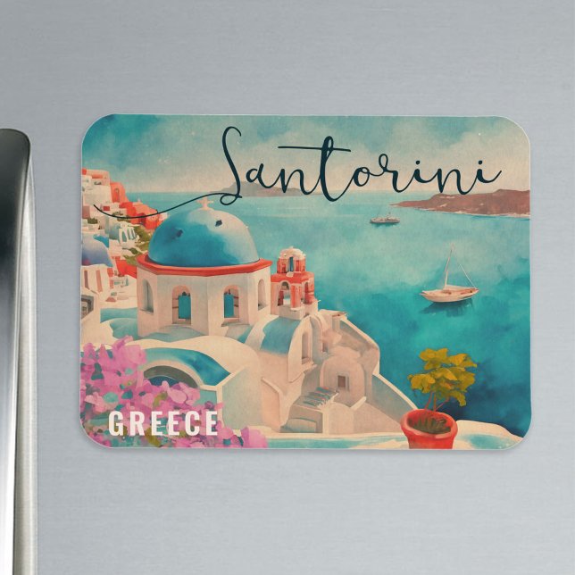 Santorini Greece Island Watercolor Travel Souvenir Magnet (Skapare uppladdad)