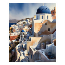 Santorini Greece Ligcape Travel Art Print Poster