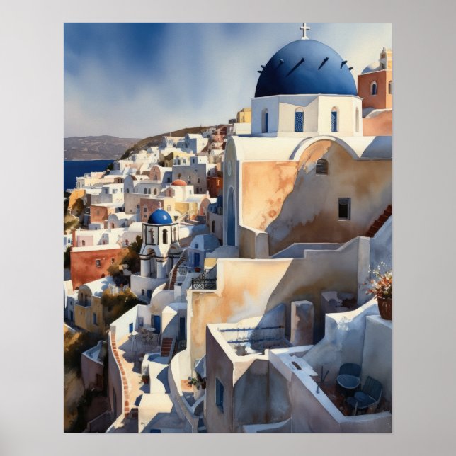 Santorini Greece Ligcape Travel Art Print Poster (Framsidan)