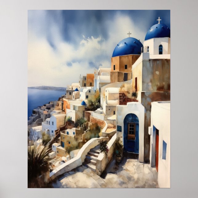 Santorini Greece Ligcape Travel Art Print Poster (Framsidan)