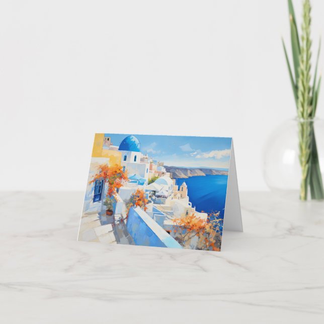 Santorini Greece Mediterranean Art Thank You Card Tack Kort (Framsida)