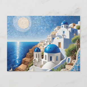 Santorini Greece Mixed Media Mosaic - Grekiska ön Helg Vykort