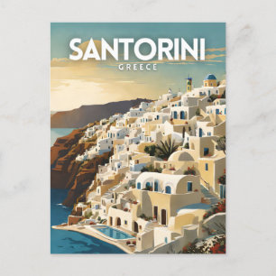 Santorini Greece Nostalgic Retro Travel Art Vykort
