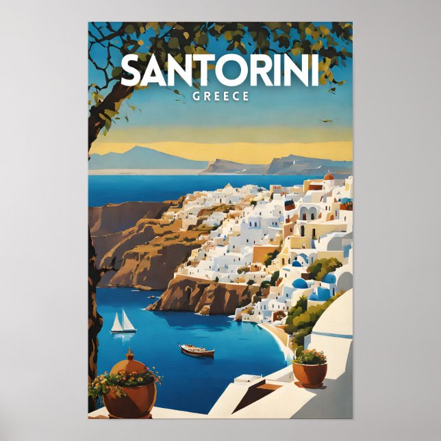 Santorini Greece Nostalgic Travel Poster (Framsidan)