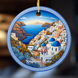 Santorini Greece ön Painting Resekonst Julgransprydnad Keramik